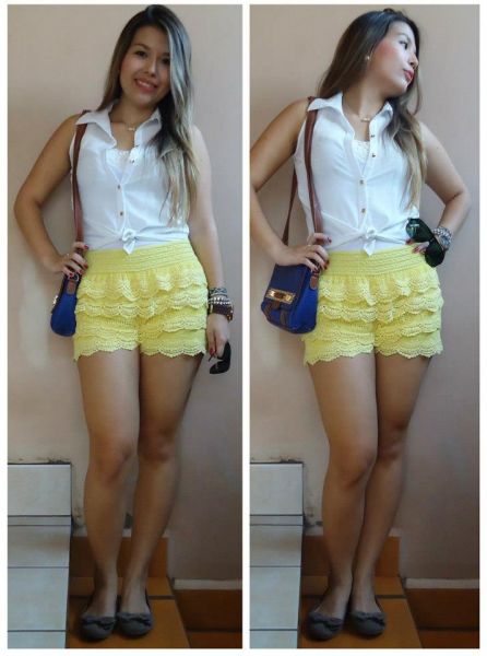 Short renda guippir amarelo